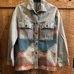 Denim Jacket with Southwestern Pattern